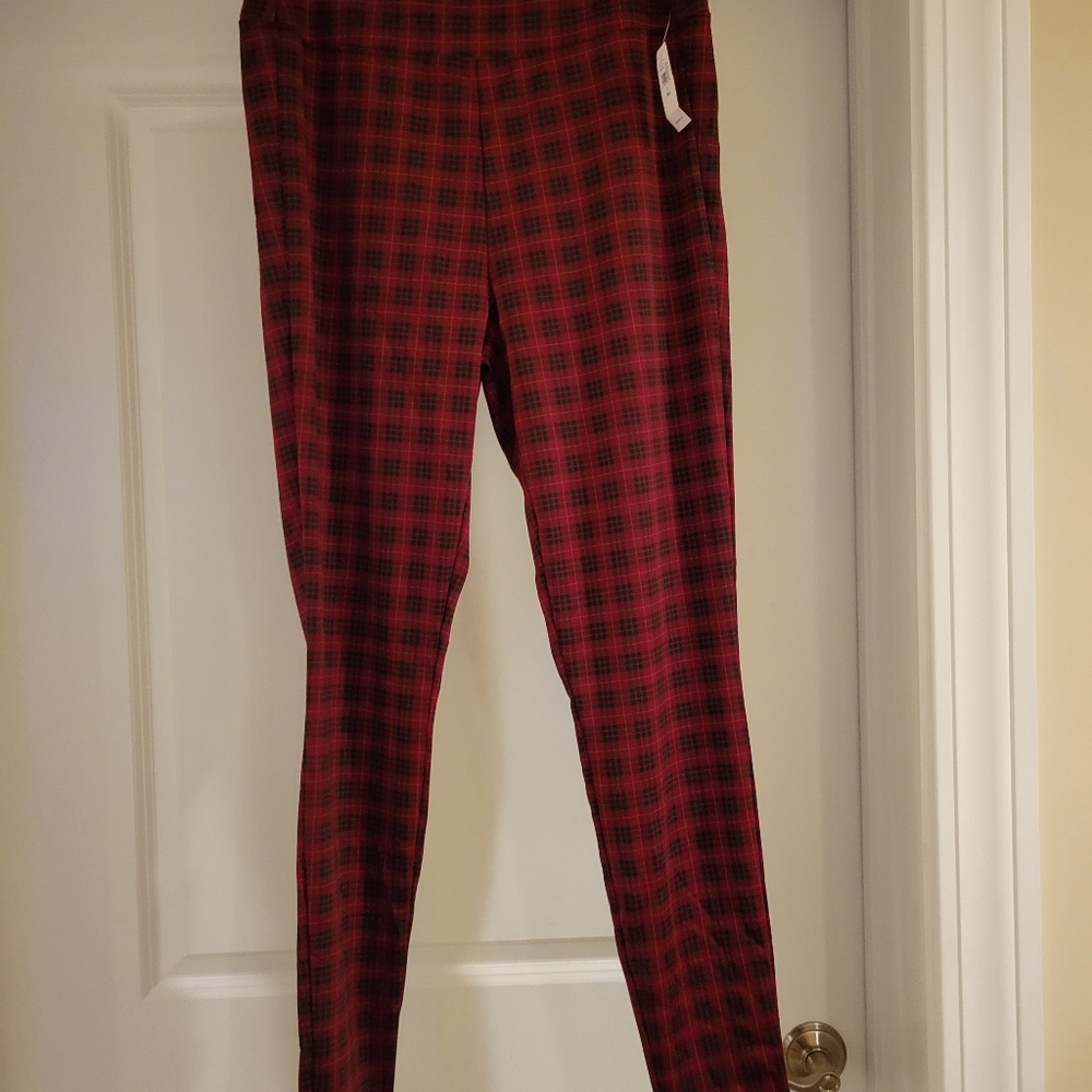 NWT Gap Tartan Black/Red Holiday Leggings L Tall
